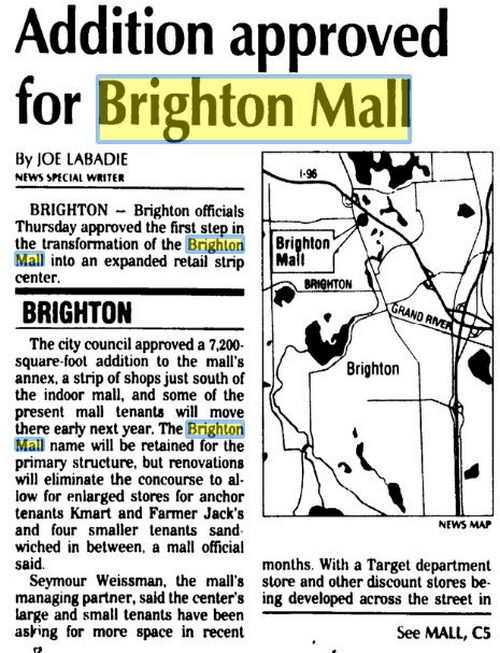 Brighton Mall - Aug 1993 Article On Expansion